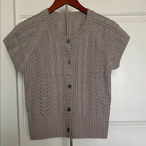 SHEIN Short-Sleeve Openwork Knit Cardigan - Taupe